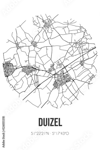 Abstract street map of Duizel located in Noord-Brabant municipality of Eersel. City map with lines