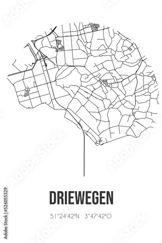 Abstract street map of Driewegen located in Zeeland municipality of Borsele. City map with lines photo