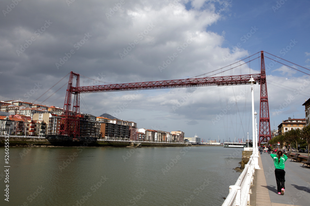 The historic Vizcaya Bridge, transporter bridge with the gondola, Bilbao, Spain