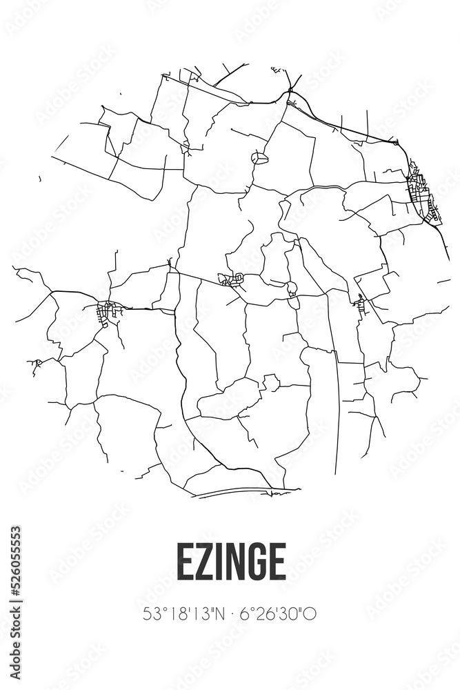 Obraz premium Abstract street map of Ezinge located in Groningen municipality of Westerkwartier. City map with lines