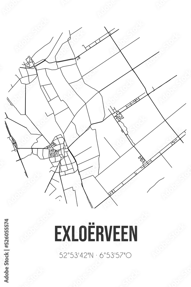 Abstract street map of Exloërveen located in Drenthe municipality of Borger-Odoorn. City map with lines