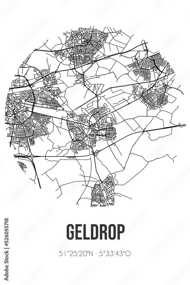 Abstract street map of Geldrop located in Noord-Brabant municipality of Geldrop-Mierlo. City map with lines