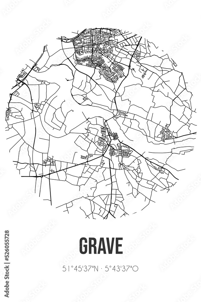 Fototapeta premium Abstract street map of Grave located in Noord-Brabant municipality of Grave. City map with lines