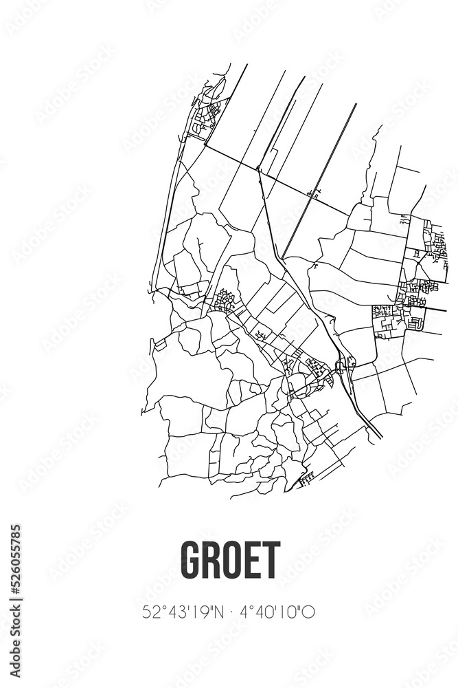Abstract street map of Groet located in Noord-Holland municipality of Bergen(NH.). City map with lines Abstract street map of Groet located in Noord-Holland municipality of Bergen(NH.). City map with lines