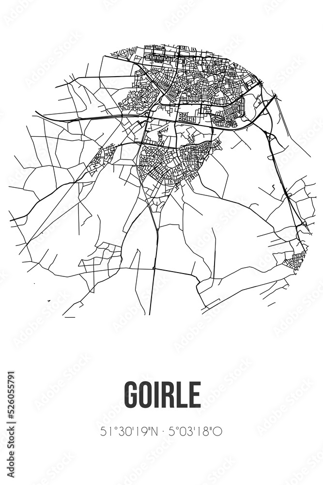 Abstract street map of Goirle located in Noord-Brabant municipality of Goirle. City map with lines