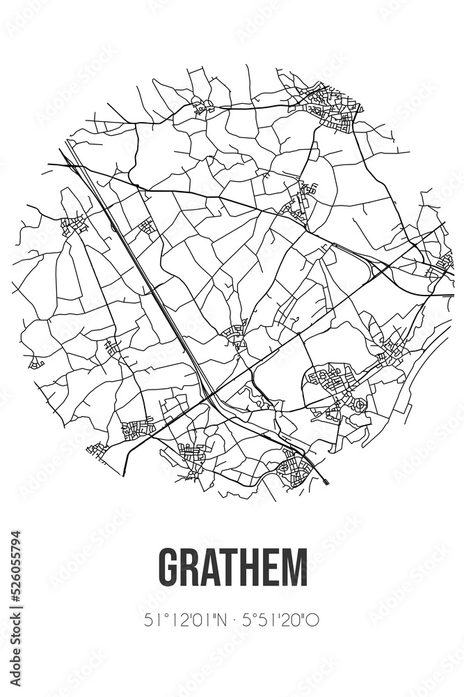 Obraz premium Abstract street map of Grathem located in Limburg municipality of Leudal. City map with lines