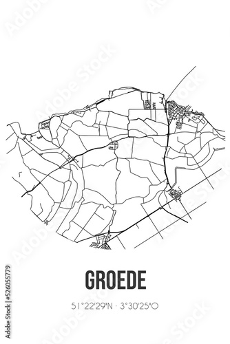 Abstract street map of Groede located in Zeeland municipality of Sluis. City map with lines