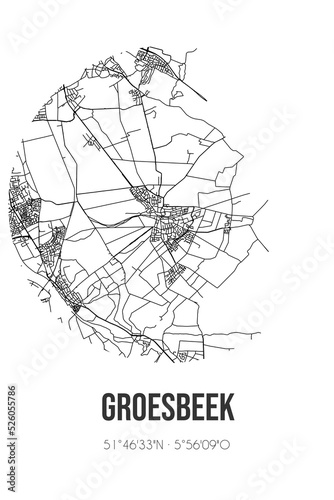 Abstract street map of Groesbeek located in Gelderland municipality of Berg en Dal. City map with lines