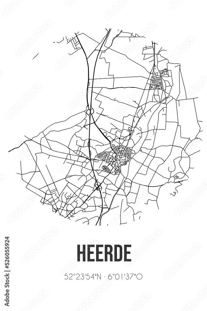 Abstract street map of Heerde located in Gelderland municipality of Heerde. City map with lines