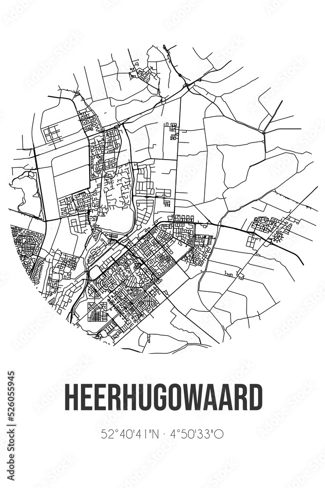 Abstract street map of Heerhugowaard located in Noord-Holland municipality of Heerhugowaard. City map with lines