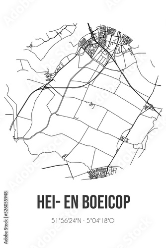 Abstract street map of Hei- en Boeicop located in Utrecht municipality of Vijfheerenlanden. City map with lines