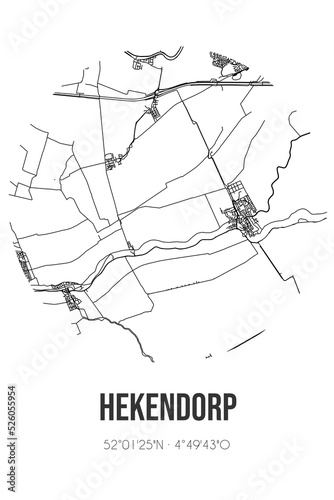 Abstract street map of Hekendorp located in Utrecht municipality of Oudewater. City map with lines photo