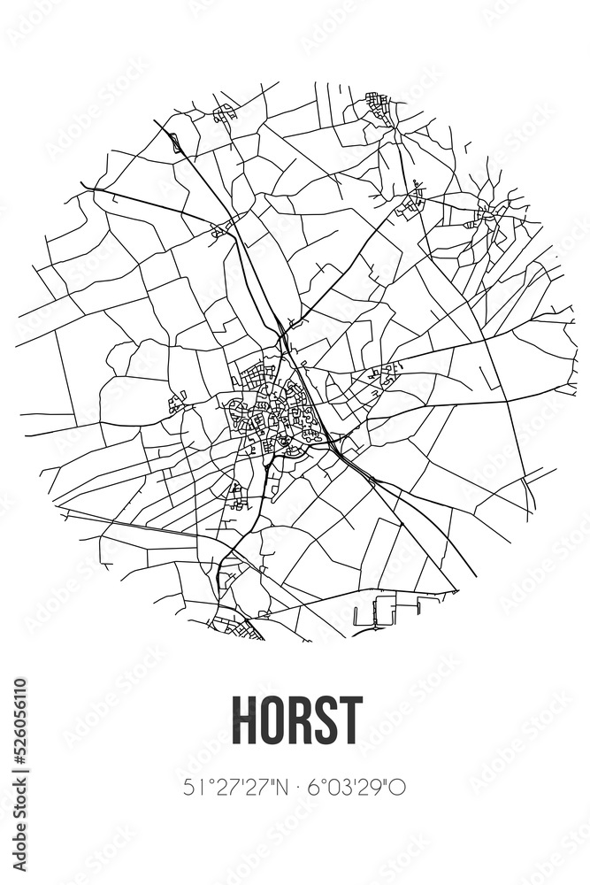 Abstract street map of Horst located in Limburg municipality of Horst aan de Maas. City map with lines