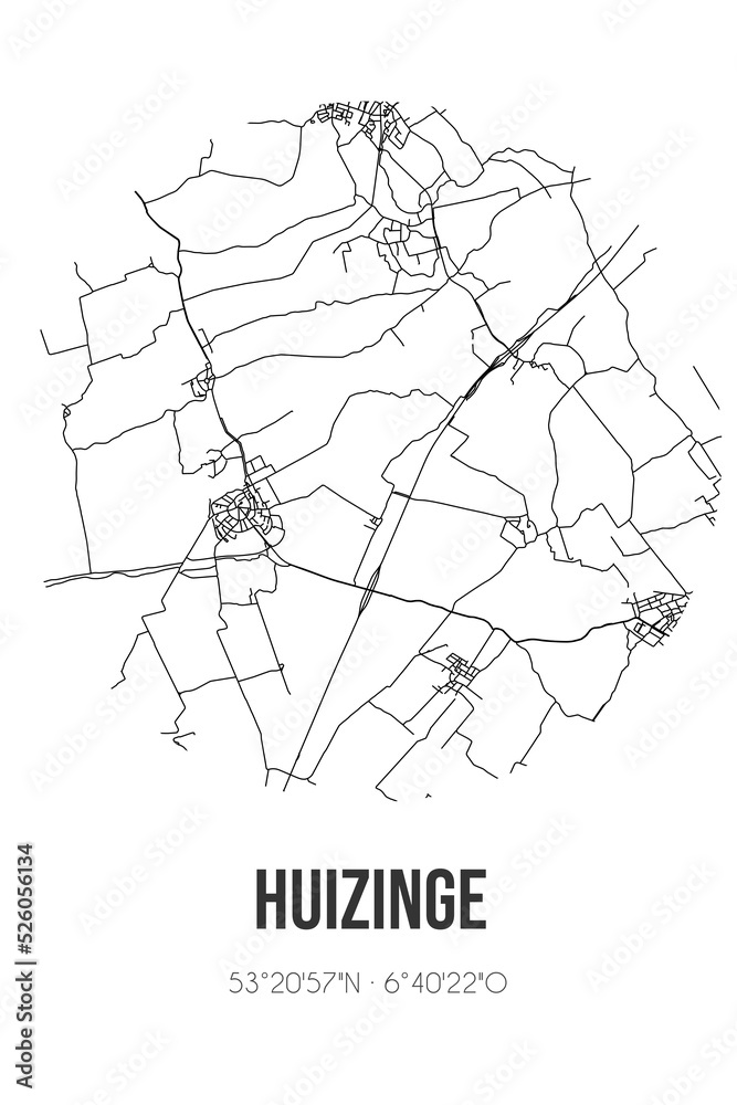 Abstract street map of Huizinge located in Groningen municipality of Loppersum. City map with lines Abstract street map of Huizinge located in Groningen municipality of Loppersum. City map with lines
