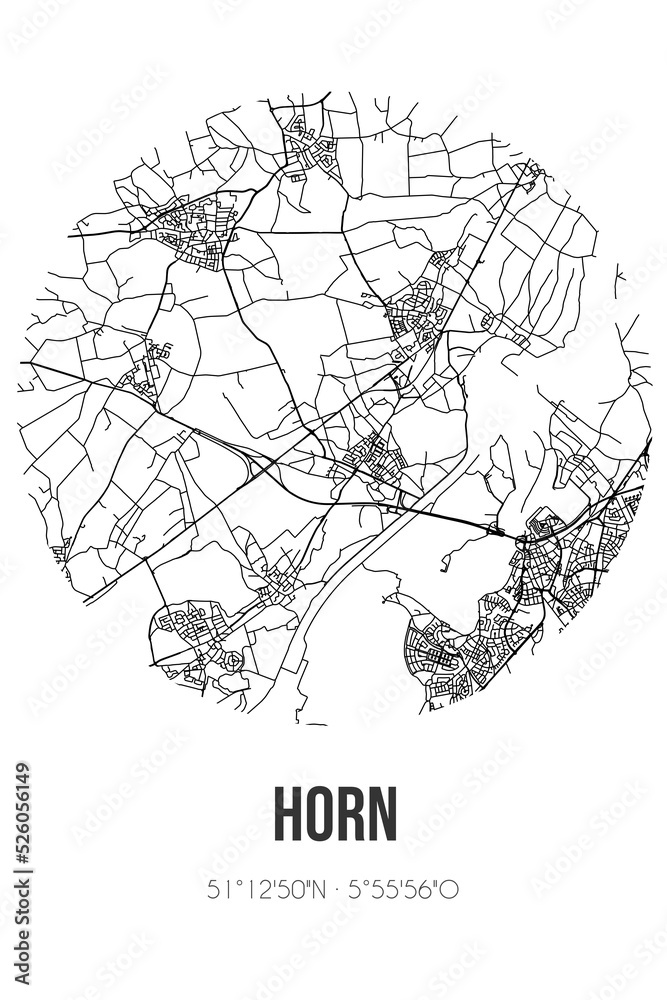Abstract street map of Horn located in Limburg municipality of Leudal. City map with lines