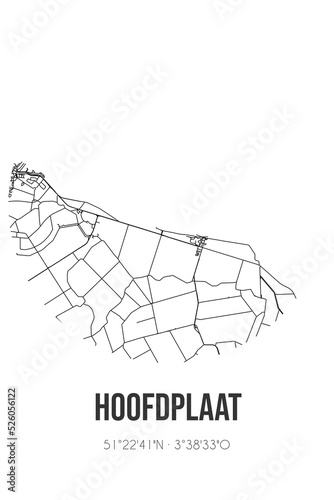 Abstract street map of Hoofdplaat located in Zeeland municipality of Sluis. City map with lines