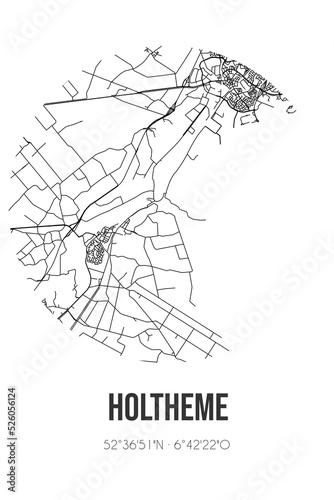 Abstract street map of Holtheme located in Overijssel municipality of Hardenberg. City map with lines