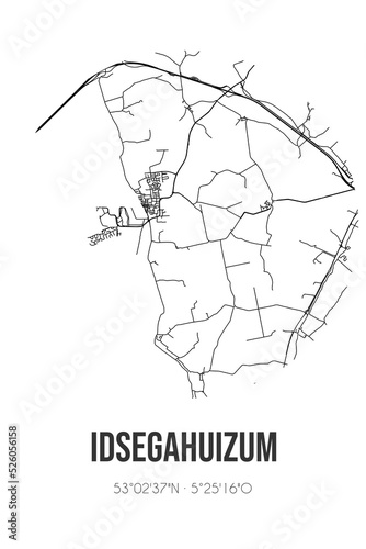 Abstract street map of Idsegahuizum located in Fryslan municipality of Sudwest-Fryslan. City map with lines