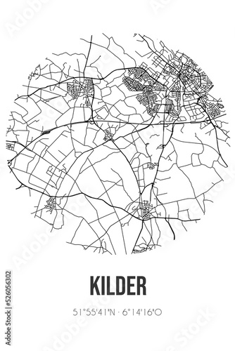 Abstract street map of Kilder located in Gelderland municipality of Montferland. City map with lines
