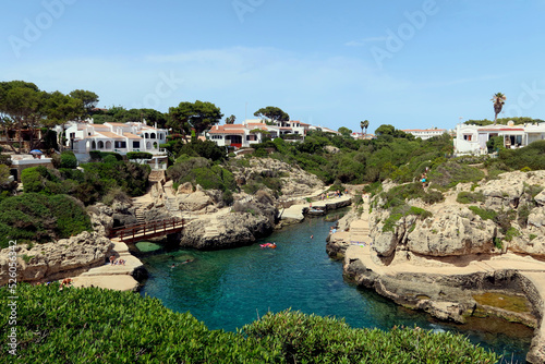 Cala en Forcat, Menorca (Minorca), Spain. Cala en Forcat - unique place surrounded by rocky cliffs and pines with shallow waters and two small beaches. The best snorkeling place