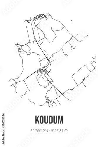Abstract street map of Koudum located in Fryslan municipality of Sudwest-Fryslan. City map with lines
