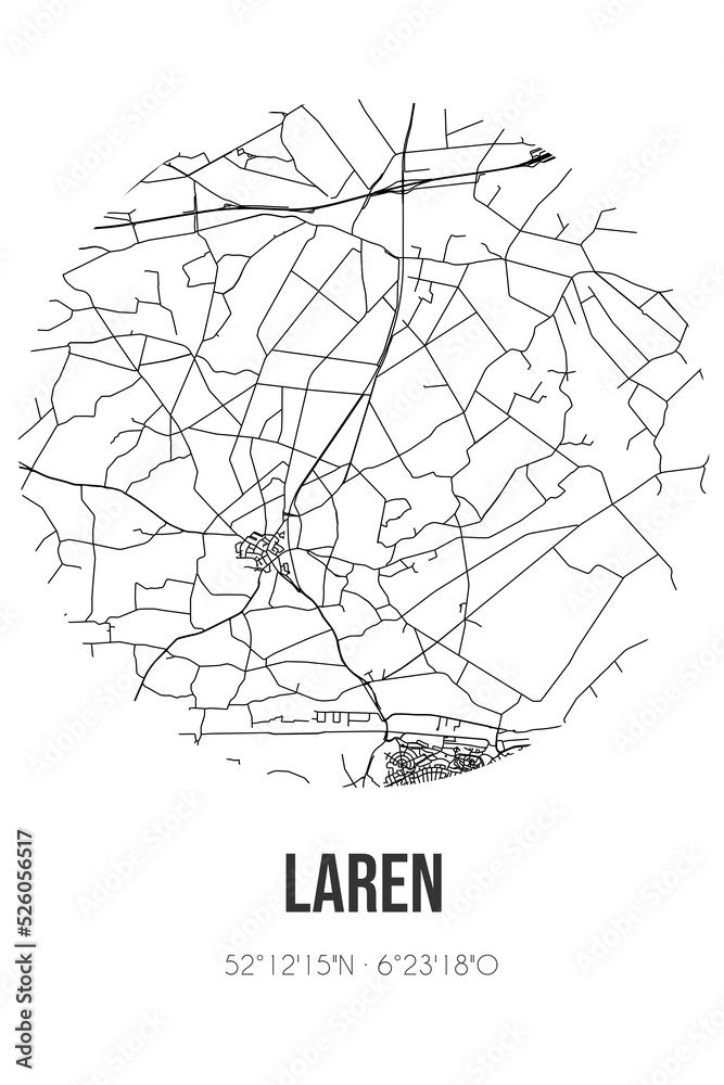 Obraz premium Abstract street map of Laren located in Gelderland municipality of Lochem. City map with lines