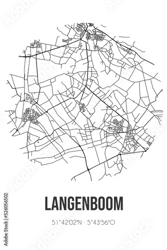 Abstract street map of Langenboom located in Noord-Brabant municipality of MillenSintHubert. City map with lines