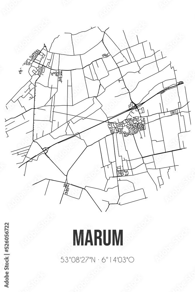 Abstract street map of Marum located in Groningen municipality of Westerkwartier. City map with lines