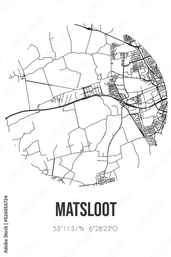 Abstract street map of Matsloot located in Drenthe municipality of Noordenveld. City map with lines Abstract street map of Matsloot located in Drenthe municipality of Noordenveld. City map with lines