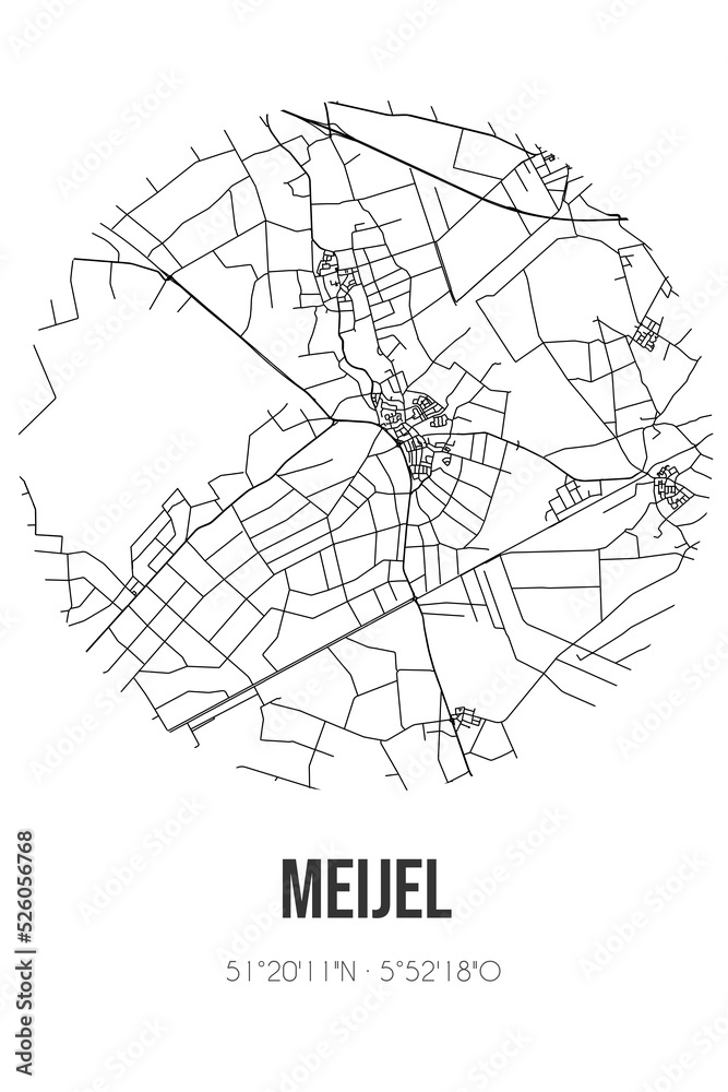 Abstract street map of Meijel located in Limburg municipality of Peel en Maas. City map with lines
