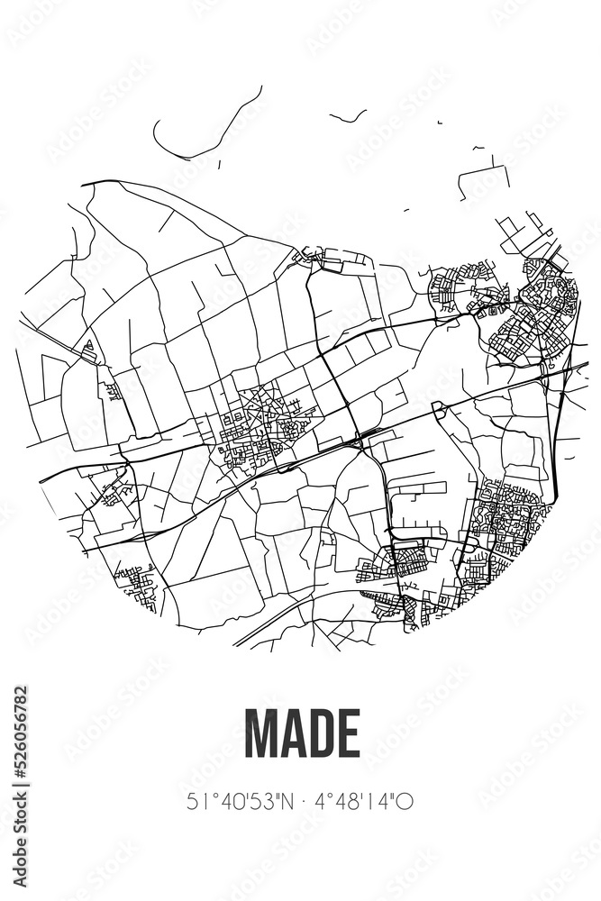 Abstract street map of Made located in Noord-Brabant municipality of Drimmelen. City map with lines