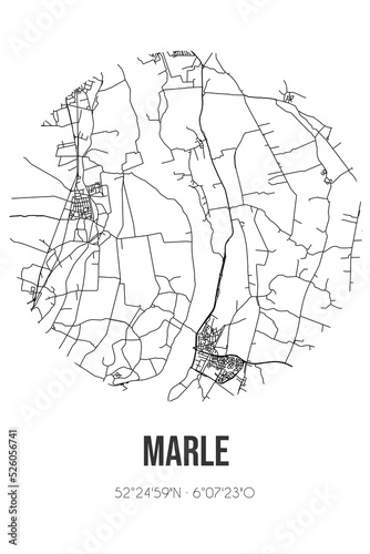 Abstract street map of Marle located in Overijssel municipality of Olst-Wijhe. City map with lines