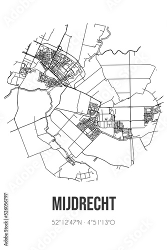 Abstract street map of Mijdrecht located in Utrecht municipality of De Ronde Venen. City map with lines