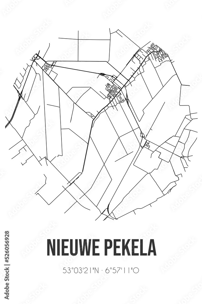 Abstract street map of Nieuwe Pekela located in Groningen municipality of Pekela. City map with lines