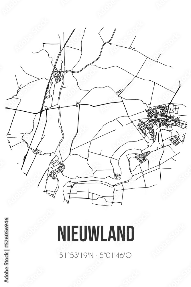 Fototapeta premium Abstract street map of Nieuwland located in Utrecht municipality of Vijfheerenlanden. City map with lines