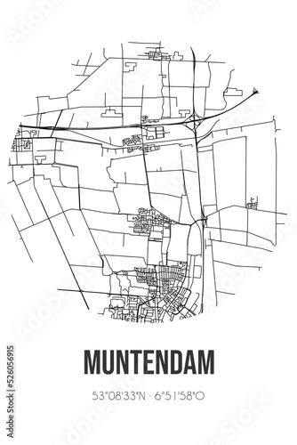 Abstract street map of Muntendam located in Groningen municipality of Midden-Groningen. City map with lines