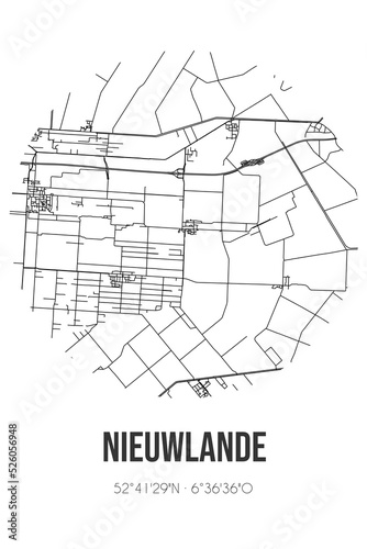 Abstract street map of Nieuwlande located in Drenthe municipality of Hoogeveen. City map with lines
