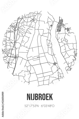 Abstract street map of Nijbroek located in Gelderland municipality of Voorst. City map with lines