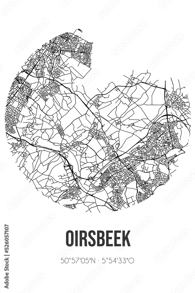 Abstract street map of Oirsbeek located in Limburg municipality of Beekdaelen. City map with lines