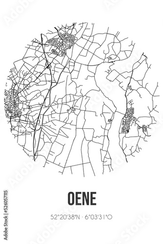 Abstract street map of Oene located in Gelderland municipality of Epe. City map with lines