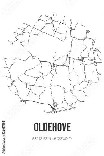 Abstract street map of Oldehove located in Groningen municipality of Westerkwartier. City map with lines