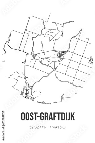 Abstract street map of Oost-Graftdijk located in Noord-Holland municipality of Alkmaar. City map with lines