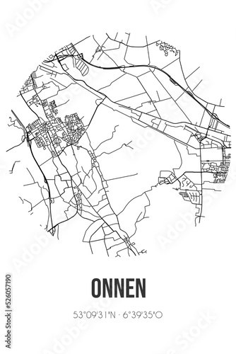 Abstract street map of Onnen located in Groningen municipality of Groningen. City map with lines