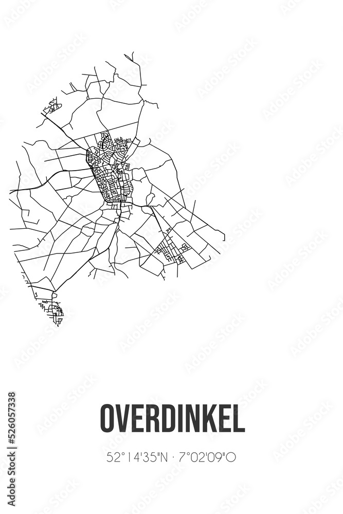 Abstract street map of Overdinkel located in Overijssel municipality of Losser. City map with lines
