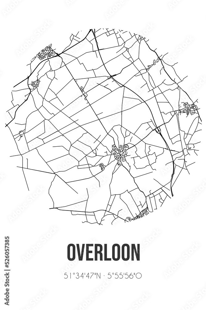 Fototapeta premium Abstract street map of Overloon located in Noord-Brabant municipality of Boxmeer. City map with lines