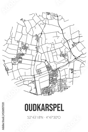 Abstract street map of Oudkarspel located in Noord-Holland municipality of Schagen. City map with lines
