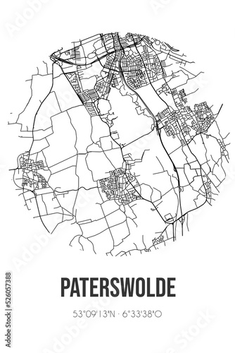 Abstract street map of Paterswolde located in Drenthe municipality of Tynaarlo. City map with lines