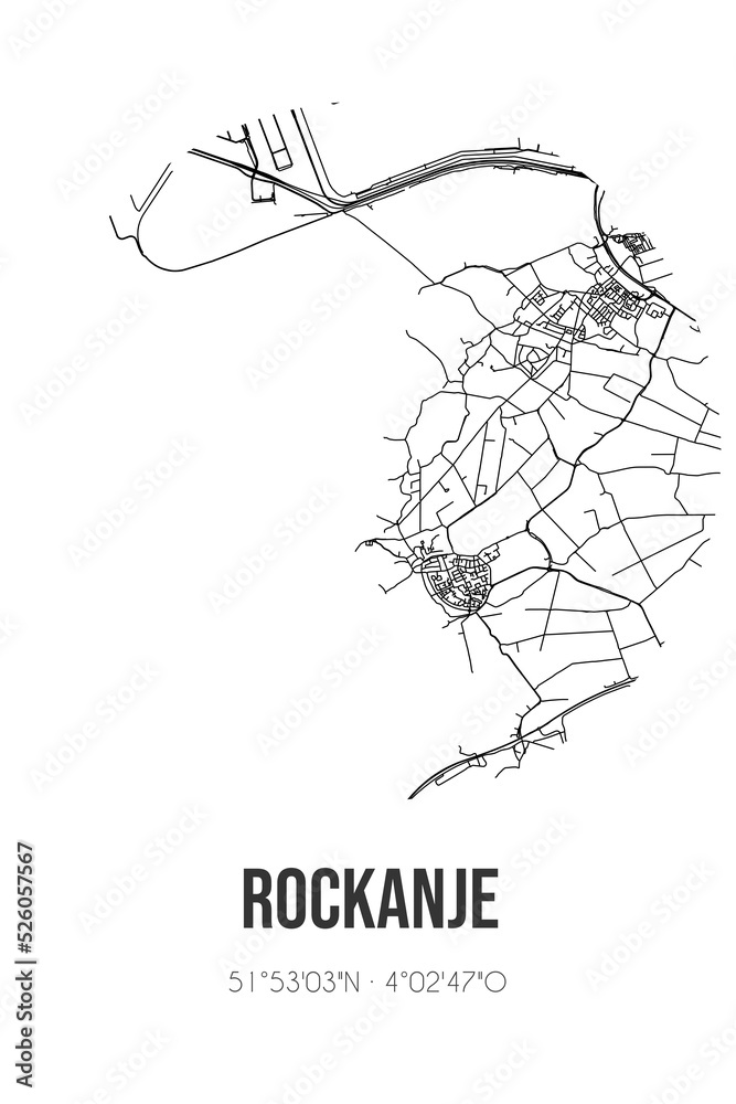 Abstract street map of Rockanje located in Zuid-Holland municipality of Westvoorne. City map with lines