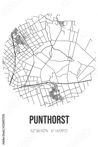 Abstract street map of Punthorst located in Overijssel municipality of Staphorst. City map with lines