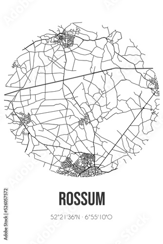 Abstract street map of Rossum located in Overijssel municipality of Dinkelland. City map with lines